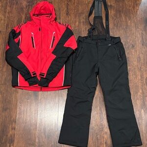 Men's Red and Black Ski Jacket and Pants Set